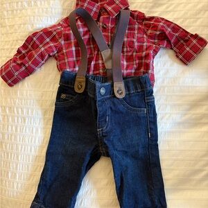 Carter's Red Plaid Shirt and Denim Overalls Set